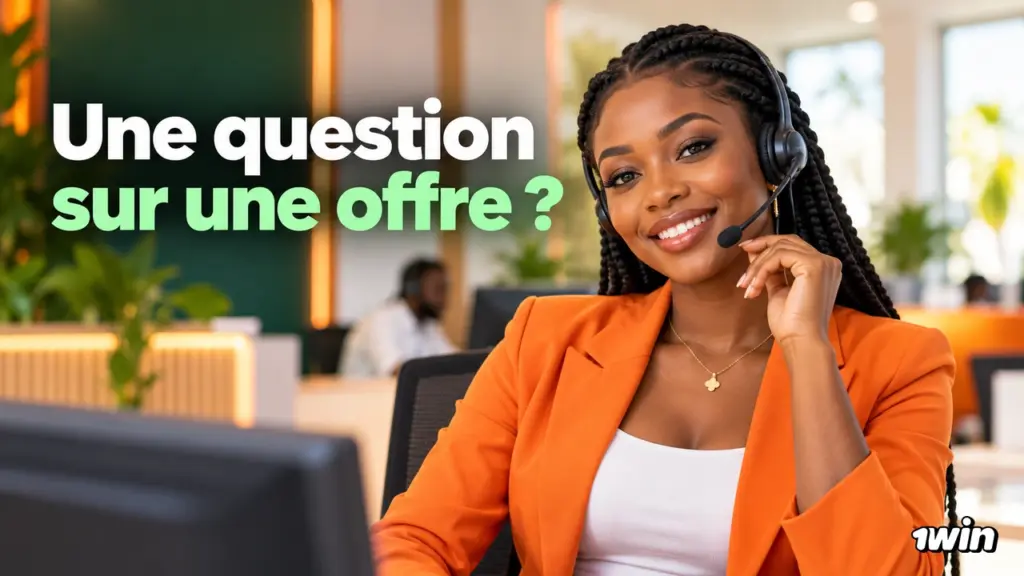 Conseillère adulte portant un casque avec un texte sur les questions liées à une offre