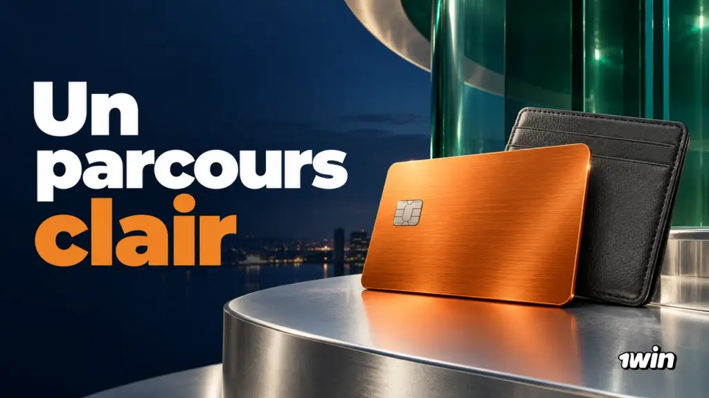 Carte bancaire orange sans marque devant un portefeuille noir