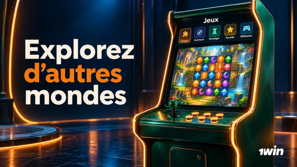 Borne de jeux illuminée en vert et orange.